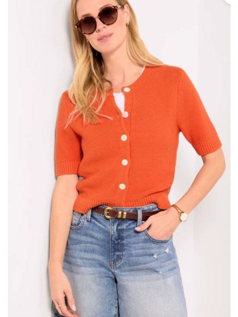 NEW Alex Mill Elle Short Sleeve Cardigan Orange Size S $150 [jb]
